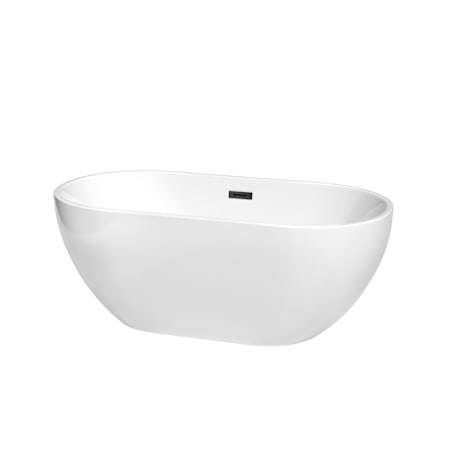 Wyndham Collection Brooklyn 60" Free Standing Acrylic Soaking Tub with Center Drain, Drain Assembly, and Overflow White / Matte Black Trim
