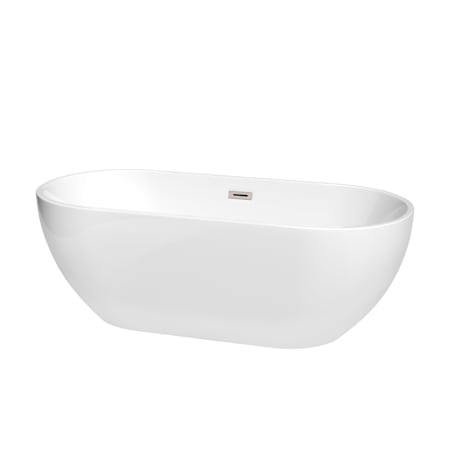 Wyndham Collection Brooklyn 67" Free Standing Acrylic Soaking Tub with Center Drain, Drain Assembly, and Overflow White / Brushed Nickel Trim
