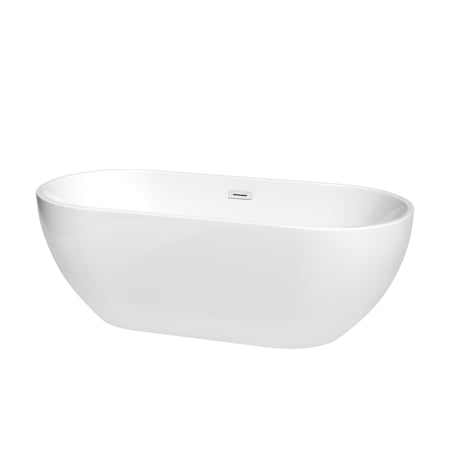 Wyndham Collection Brooklyn 67" Free Standing Acrylic Soaking Tub with Center Drain, Drain Assembly, and Overflow White / Shiny White Trim