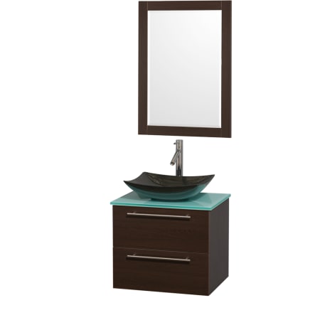 Espresso Vanity with Green Glass Top and Arista Black Granite Sink