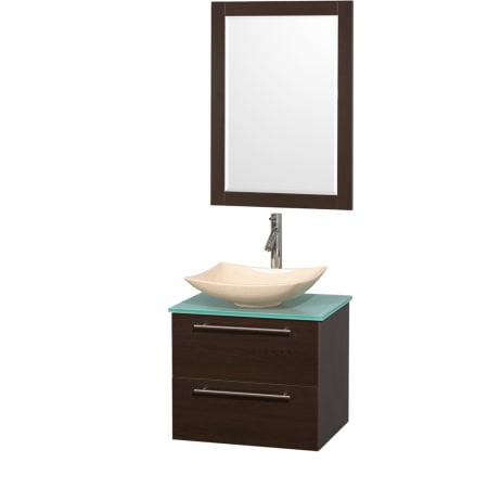 Espresso Vanity with Green Glass Top and Arista Ivory Marble Sink