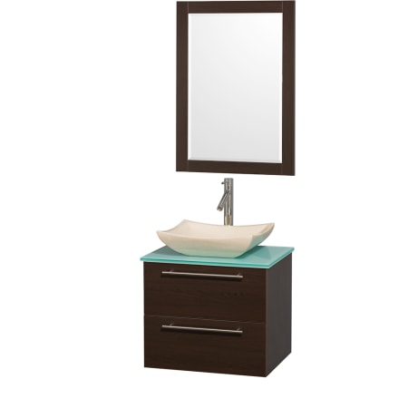 Espresso Vanity with Green Glass Top and Avalon Ivory Marble Sink