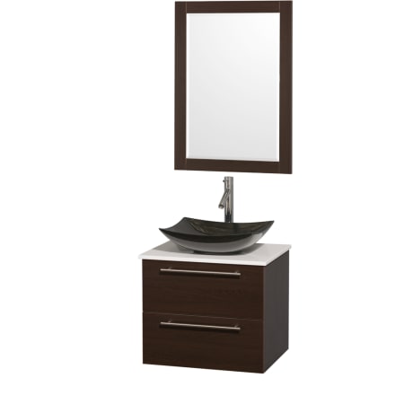 Espresso Vanity with White Stone Top and Arista Black Granite Sink