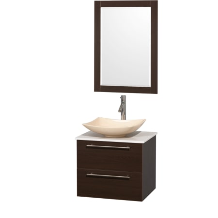 Espresso Vanity with White Stone Top and Arista Ivory Marble Sink