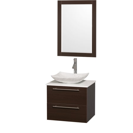 Espresso Vanity with White Stone Top and Arista White Carrera Marble Sink