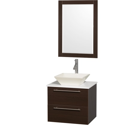 Espresso Vanity with White Stone Top and Bone Porcelain Sink