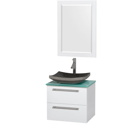 Glossy White Vanity with Green Glass Top and Altair Black Granite Sink