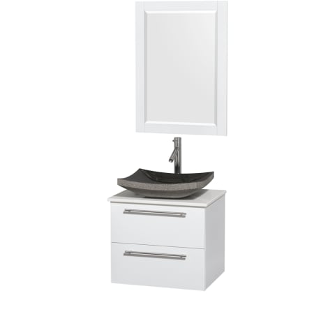 Glossy White Vanity with White Stone Top and Altair Black Granite Sink