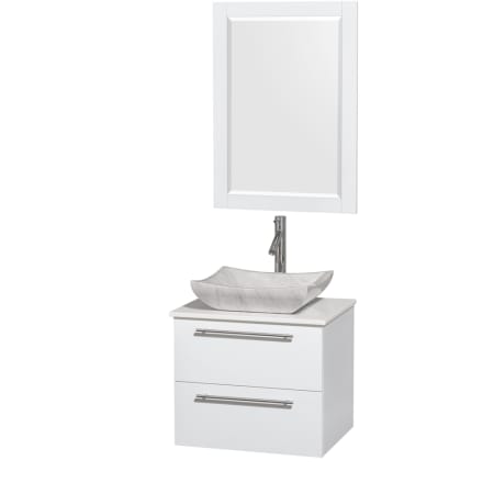 Glossy White Vanity with White Stone Top and Avalon White Carrera Marble Sink