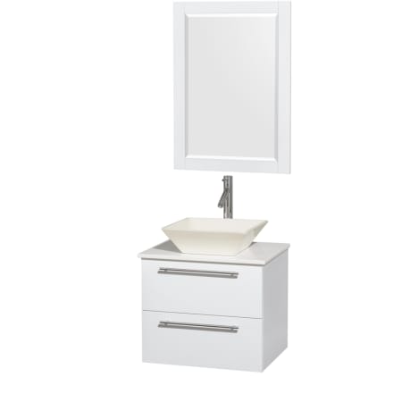 Glossy White Vanity with White Stone Top and Bone Porcelain Sink