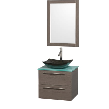 Grey Oak Vanity with Green Glass Top and Arista Black Granite Sink