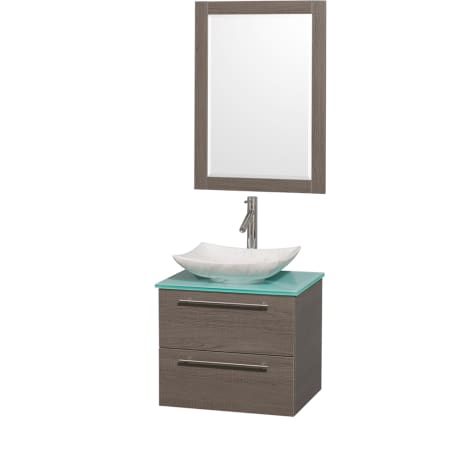 Grey Oak Vanity with Green Glass Top and Arista White Carrera Marble Sink