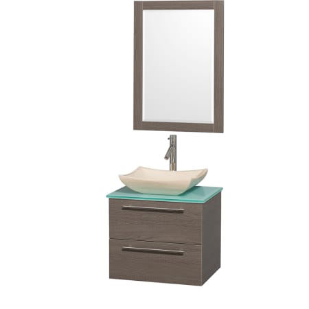 Grey Oak Vanity with Green Glass Top and Avalon Ivory Marble Sink