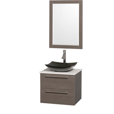 Grey Oak Vanity with White Stone Top and Arista Black Granite Sink