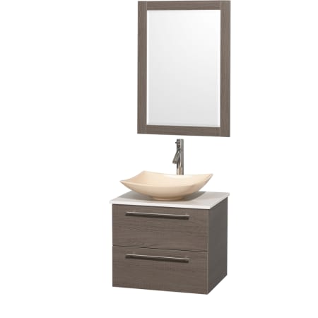 Grey Oak Vanity with White Stone Top and Arista Ivory Marble Sink