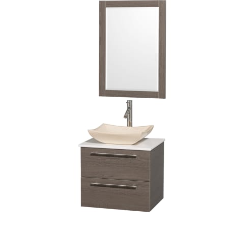 Grey Oak Vanity with White Stone Top and Avalon Ivory Marble Sink