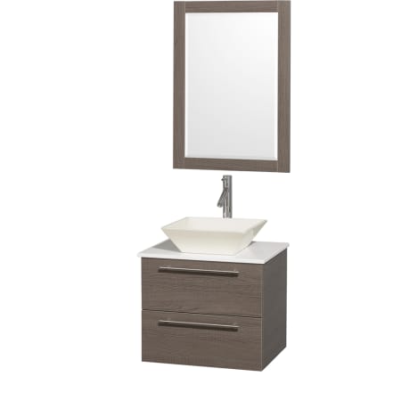 Grey Oak Vanity with White Stone Top and Bone Porcelain Sink