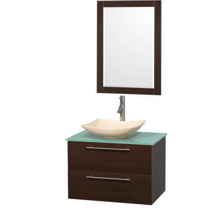 Espresso Vanity with Green Glass Top and Arista Ivory Marble Sink