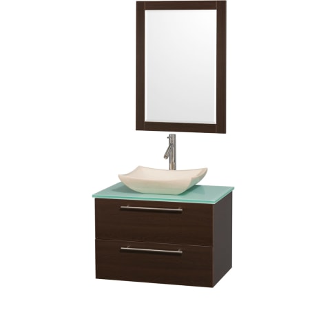 Espresso Vanity with Green Glass Top and Avalon Ivory Marble Sink