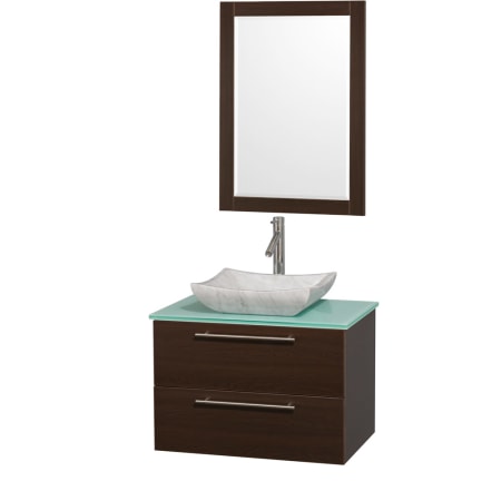 Espresso Vanity with Green Glass Top and Avalon White Carrera Marble Sink