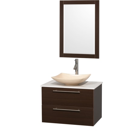 Espresso Vanity with White Stone Top and Arista Ivory Marble Sink