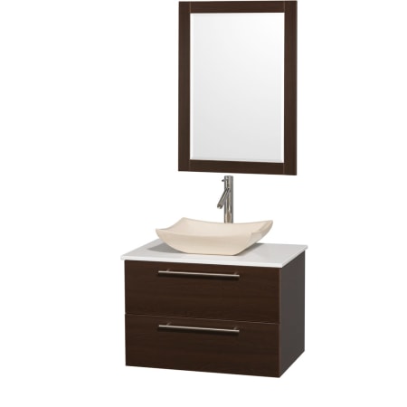 Espresso Vanity with White Stone Top and Avalon Ivory Marble Sink