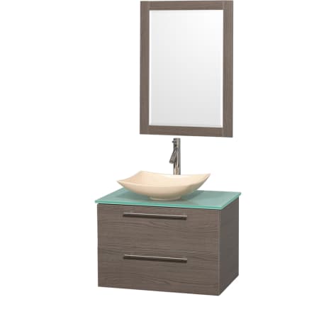 Grey Oak Vanity with Green Glass Top and Arista Ivory Marble Sink