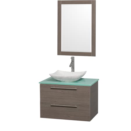 Grey Oak Vanity with Green Glass Top and Arista White Carrera Marble Sink