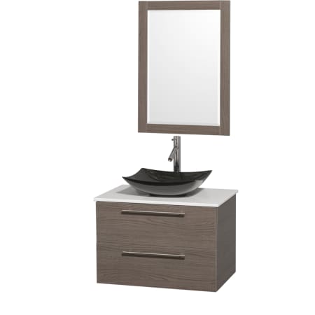 Grey Oak Vanity with White Stone Top and Arista Black Granite Sink