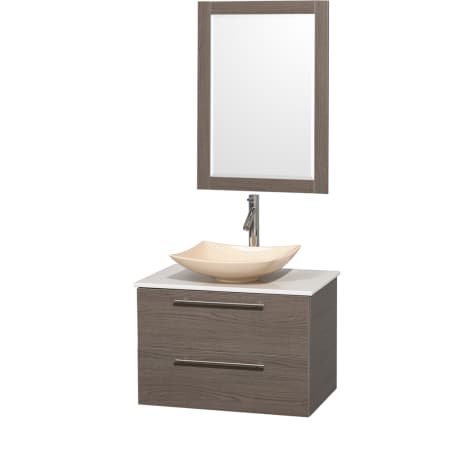 Grey Oak Vanity with White Stone Top and Arista Ivory Marble Sink