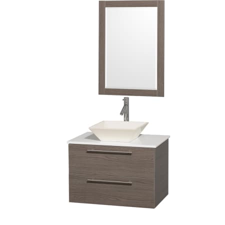 Grey Oak Vanity with White Stone Top and Bone Porcelain Sink