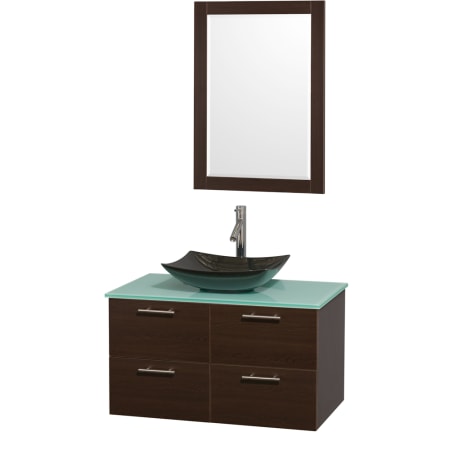 Espresso Vanity with Green Glass Top and Arista Black Granite Sink