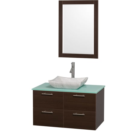 Espresso Vanity with Green Glass Top and Avalon White Carrera Marble Sink