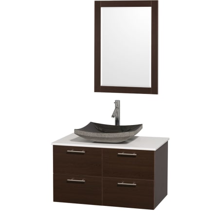 Espresso Vanity with White Stone Top and Altair Black Granite Sink