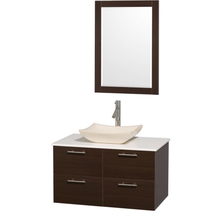 Espresso Vanity with White Stone Top and Avalon Ivory Marble Sink