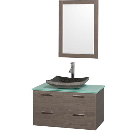 Grey Oak Vanity with Green Glass Top and Altair Black Granite Sink