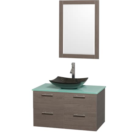 Grey Oak Vanity with Green Glass Top and Arista Black Granite Sink