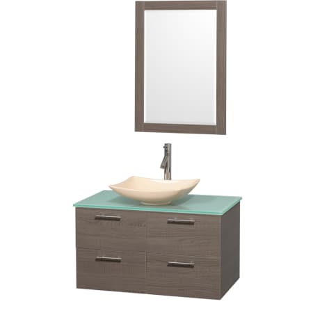 Grey Oak Vanity with Green Glass Top and Arista Ivory Marble Sink