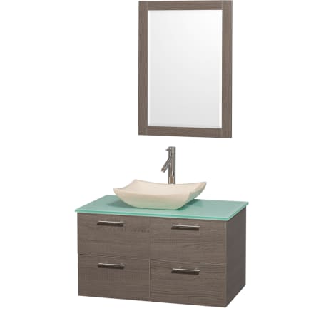 Grey Oak Vanity with Green Glass Top and Avalon Ivory Marble Sink