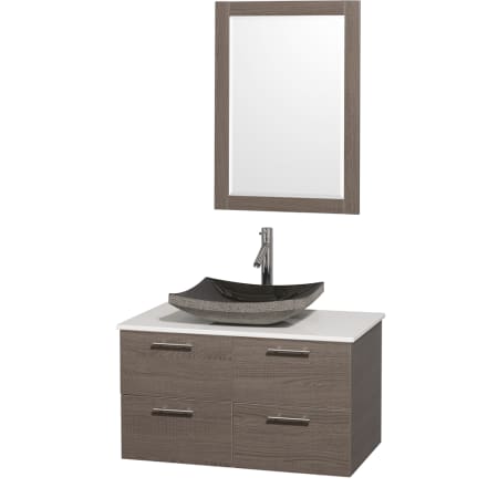 Grey Oak Vanity with White Stone Top and Altair Black Granite Sink