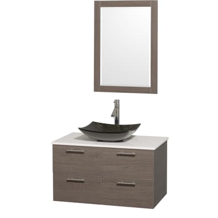 Grey Oak Vanity with White Stone Top and Arista Black Granite Sink