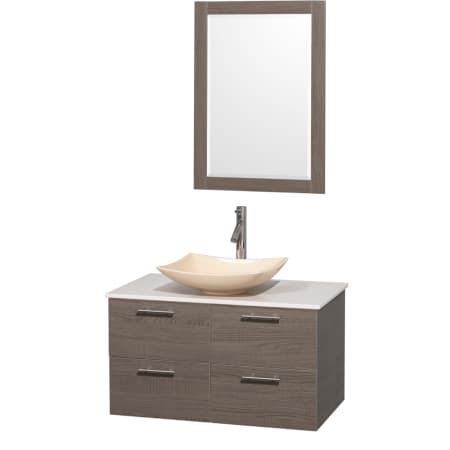 Grey Oak Vanity with White Stone Top and Arista Ivory Marble Sink