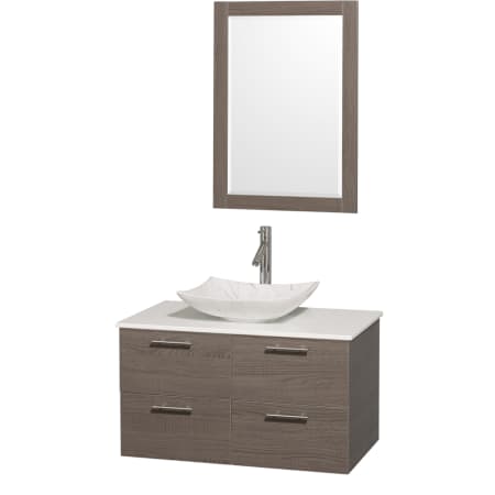 Grey Oak Vanity with White Stone Top and Arista White Carrera Marble Sink