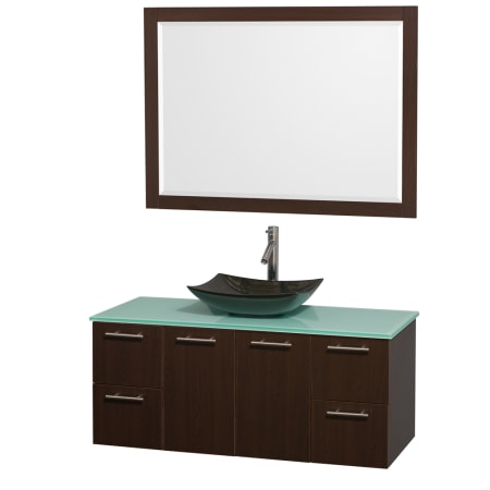 Espresso Vanity with Green Glass Top and Arista Black Granite Sink