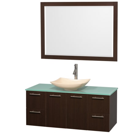 Espresso Vanity with Green Glass Top and Arista Ivory Marble Sink