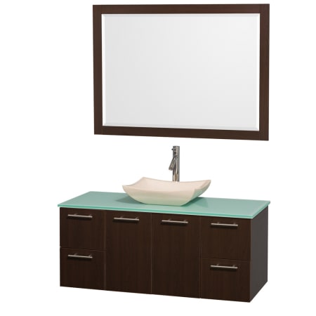 Espresso Vanity with Green Glass Top and Avalon Ivory Marble Sink