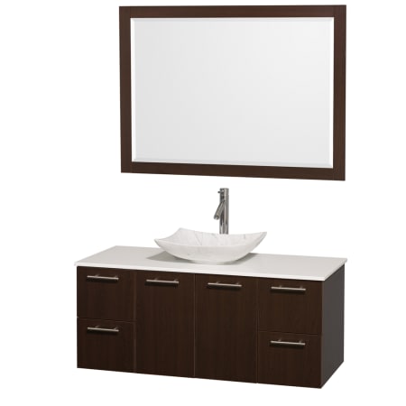 Espresso Vanity with White Stone Top and Arista White Carrera Marble Sink