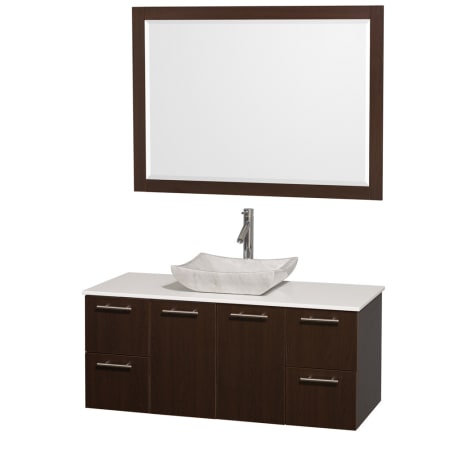 Espresso Vanity with White Stone Top and Avalon White Carrera Marble Sink