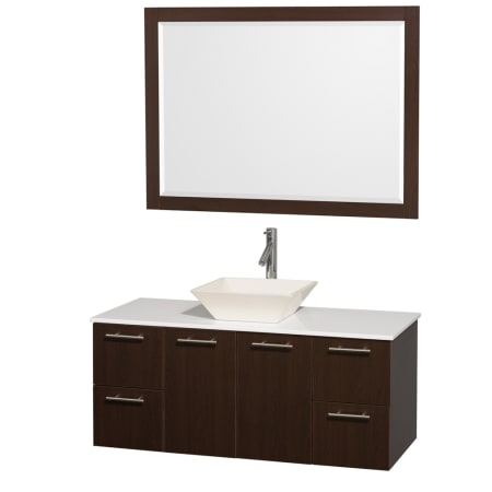 Espresso Vanity with White Stone Top and Bone Porcelain Sink