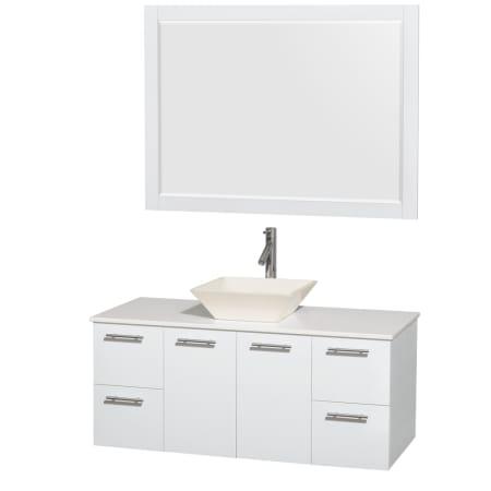 Glossy White Vanity with White Stone Top and Bone Porcelain Sink